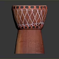 Handcrafted Red Wooden Drum With Mesh Rope And Natural Wood Base Traditional Design