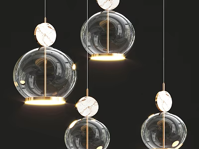 Modern Transparent Glass Chandelier With Gold Metal Frame And Marble Accent Lighting Design 3d model