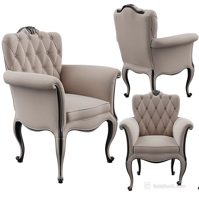 Beige Diamond Tufted Accent Chair with Black Curved Legs and Multiple Sizes 3d model 