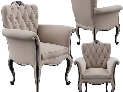 Beige Diamond Tufted Accent Chair with Black Curved Legs and Multiple Sizes 3d model