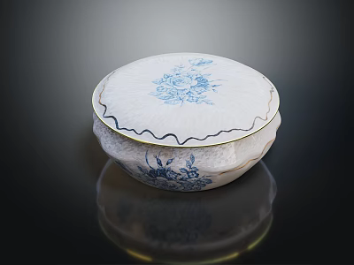 Elegant Porcelain Dinnerware Set with Blue and White Floral Pattern Lid and Scalloped Edge Design 3d model