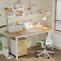 Cozy Home Office With Wooden Desk Computer Lamp Pegboard And Organized Storage