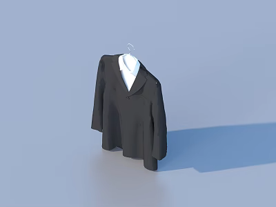 Black Formal Coat Hanging On White Hanger With White Inner And Light Background 3d model