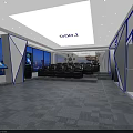 Modern Home Theater Room With Black Leather Sofas Blue LED Lights And Wall TV