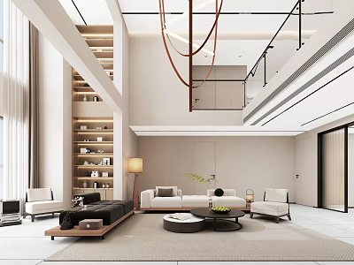 Modern Duplex Living Room Interior Design With High Ceiling And Sofa Coffee Table 3d model