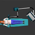 Dental Clinic Treatment Scene Patient Lying On Blue Dental Chair With Medical Light And Monitor