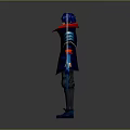 Man in Blue Outfit with Red Accents holding Long Sword Animated Character