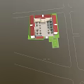 Spacious Campus Square With Multi Story School Building Entrance Trees Red Roof And Green Lawns