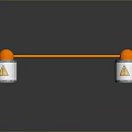 Two White Cylinders With Orange Spheres And Orange Connecting Rod Featuring Warning Signs