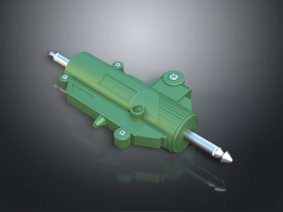 Green Hydraulic Cylinder Mechanical Component With Metal Rod Bolts And Connection Parts 3d model