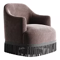 Elegant Navy Blue Velvet Armchair With Curved Armrests Rounded Back And Fringe Trim