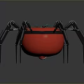 Red Tomato Shaped Object With Black Mechanical Spider Legs On Gray Surface