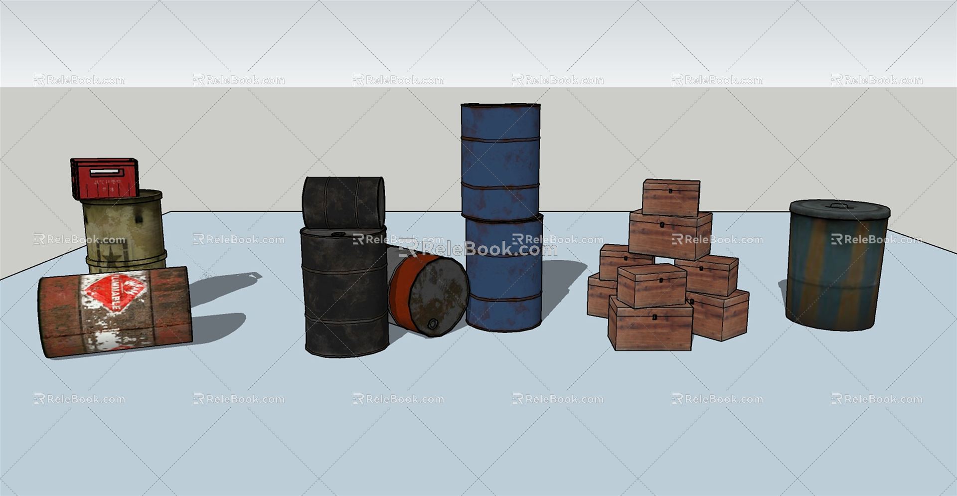 Industrial LOFT Barrel Iron Barrel Wooden Box 3d model