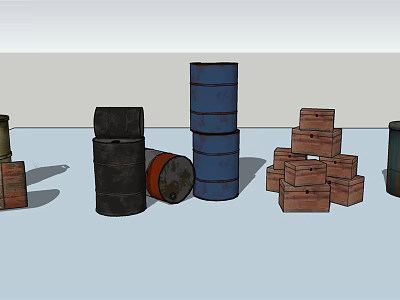 Industrial LOFT Barrel Iron Barrel Wooden Box 3d model