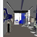 Fashion Store Interior Design With Blue Decor White Sofa And Gold Spherical Lights