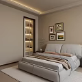 Modern Bedroom Interior Design With Framed Artworks Above Bed Bedside Tables Lamp Plants And Rug