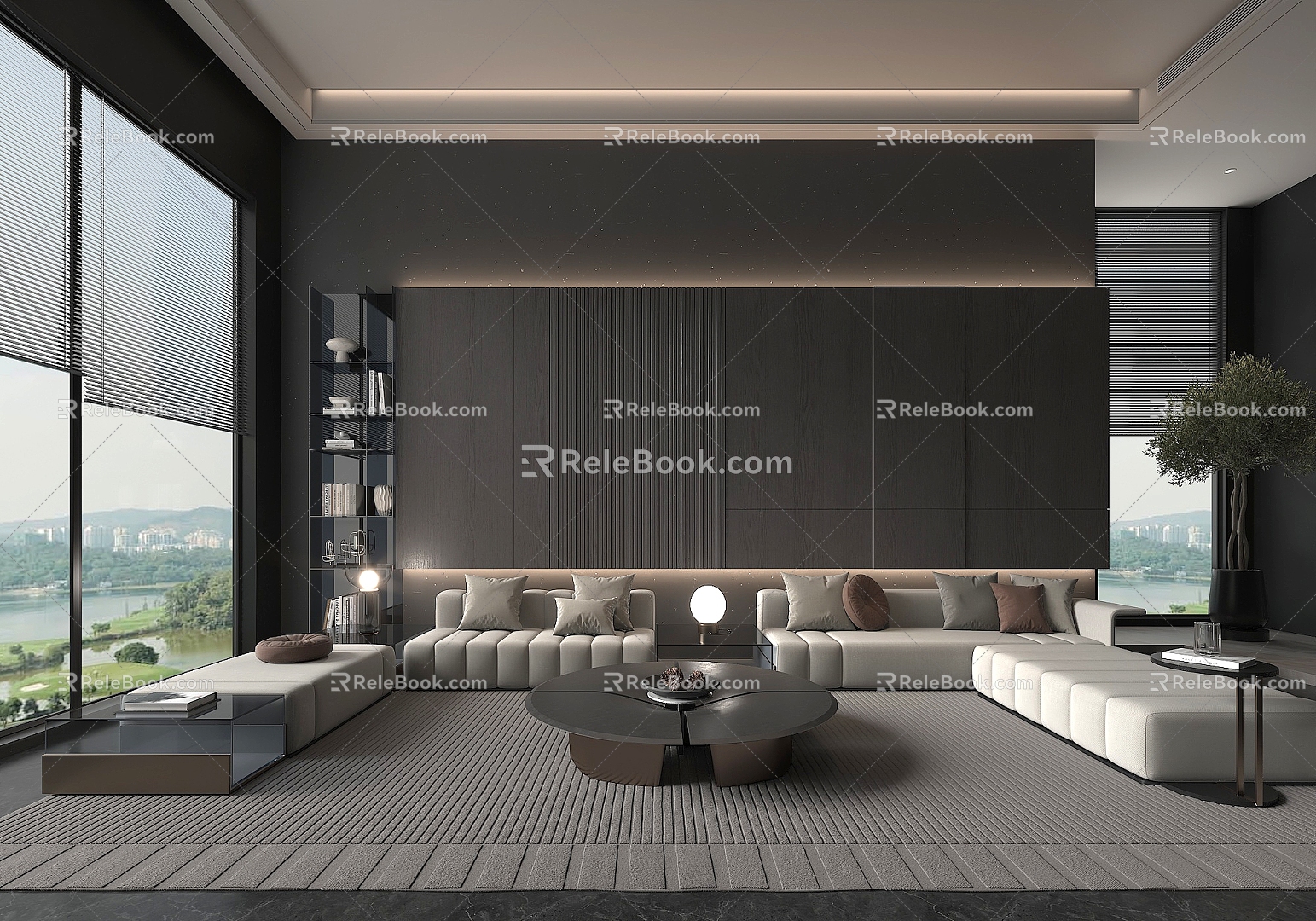 Living room dark living room multi-person sofa corner sofa 3d model