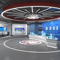 Modern Exhibition Hall With Circular Layout Ceiling Lighting And Digital Display Screens 3d model