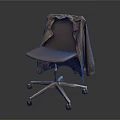Brown Office Chair With Coat On Wheels And Metal Base