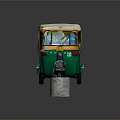 Detailed Green and Yellow Tuk Tuk with Canopy on Gray Display Platform