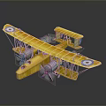 Vintage Yellow Biplane Model Featuring Open Framework And Roundel Markings On Wings