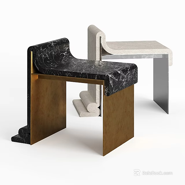 Stylish Modern Single Chair Black Marble Top Gold Metal Frame Contemporary Design 3d model 