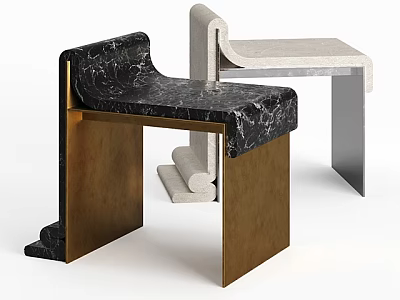 Stylish Modern Single Chair Black Marble Top Gold Metal Frame Contemporary Design 3d model