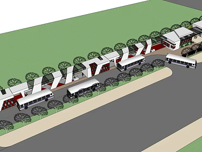 Modern Bus Station Design With Bus Parking Shelter Structures And Green Landscaping 3d model