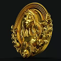 Golden Vintage Decorative Ornament Set With Oval Frame Female Head Sculpture And Intricate Floral Patterns