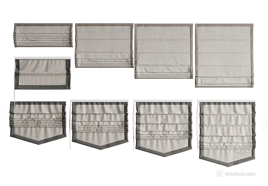 Various Styles of Roman Blinds with Different Textures and Designs for Home Windows 3d model 