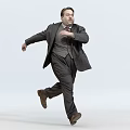 Full Length Man in Dark Formal Suit Running Dynamically Against Plain Light Background