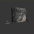 Natural Wooden Tree Stump with Stone Base Detailed Bark Texture and Small Green Plants
