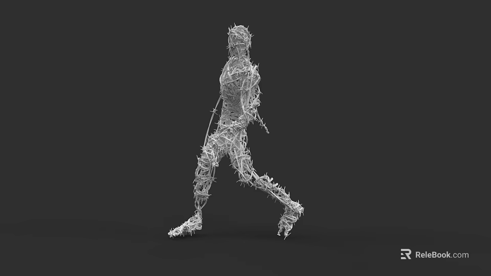 Man in 3D Wireframe Model Design Walking Pose on Black Background 3d model 