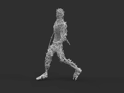 Man in 3D Wireframe Model Design Walking Pose on Black Background 3d model