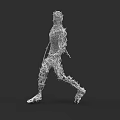 Man in 3D Wireframe Model Design Walking Pose on Black Background