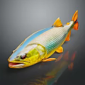 Vibrant Striped Fish with Yellow Blue and Orange Shiny Body on Dark Background