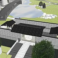 Traditional Chinese Garden Landscape Design With Winding Paths Pond Bridge And Green Grassland