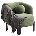 Modern Beige Single Sofa With Gray Blanket Round Cushion And Dark Legs