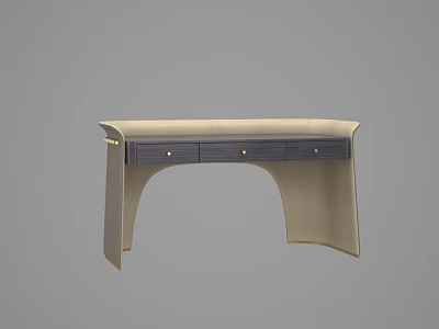 Modern Home Desk With Curved Beige Top Gray Drawers And Metal Accents 3d model