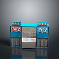 Blue Industrial Control Panel With Digital Screens And Control Buttons