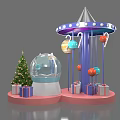 Christmas Display Stack With Carousel Christmas Tree Snow Globe Gift Boxes And Colorful Balls 3d model