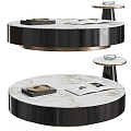 Round Modern Coffee Table White Marble Top Black Metal Frame Styled with Tray and Magazine
