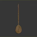 Wooden String Instrument with Long Neck Round Soundbox and Detailed Wood Grain Musical Equipment