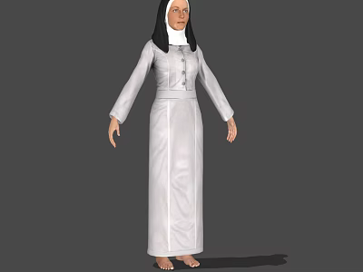 Woman in White Religious Robe With Head Covering Standing Against Gray Background 3d model
