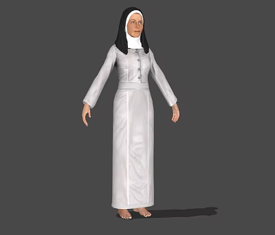 Woman in White Religious Robe With Head Covering Standing Against Gray Background 3d model