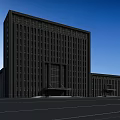 Modern Office Building Exterior Design With Glass Curtain Wall Dark Facade And Front Plaza
