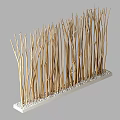 Natural Style Room Divider With Vertical Slender Wooden Sticks And Pebble Base Design