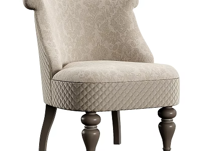 Elegant Upholstered Dining Chair With Patterned Fabric Quilted Backrest And Dark Wooden Legs 3d model