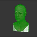 Bald Character Bust Sculpture With Detailed Facial Features On White Base Against Gray Gradient Background