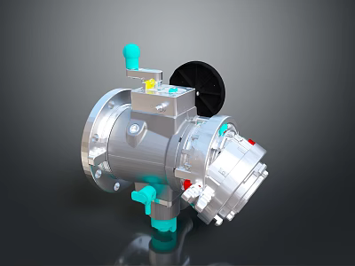 Industrial Mechanical Device With Silver Metal Body Green Handle And Black Circular Component 3d model